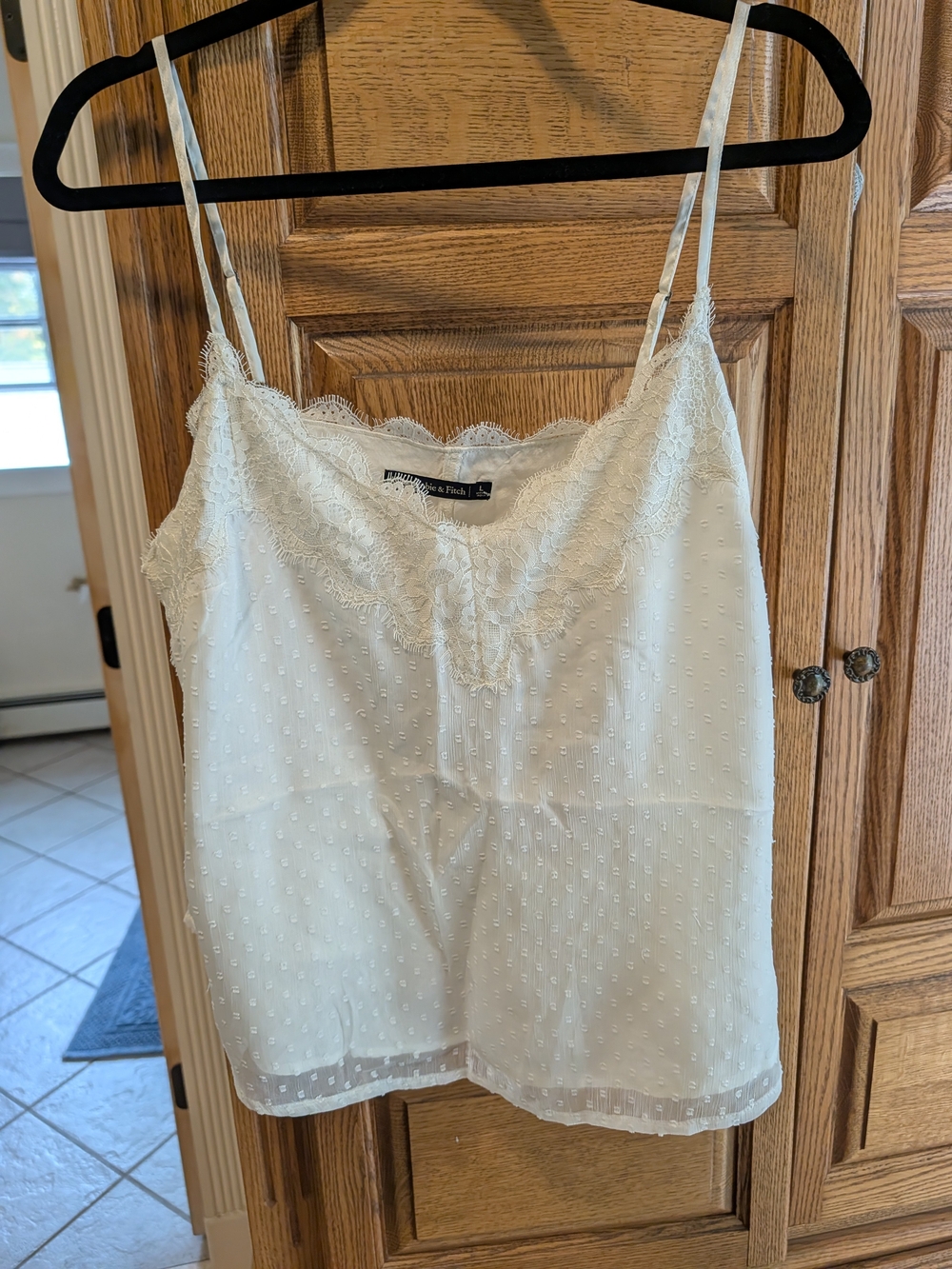Abercrombie & Fitch Cream Lace-Trim Swiss Dot Cami
